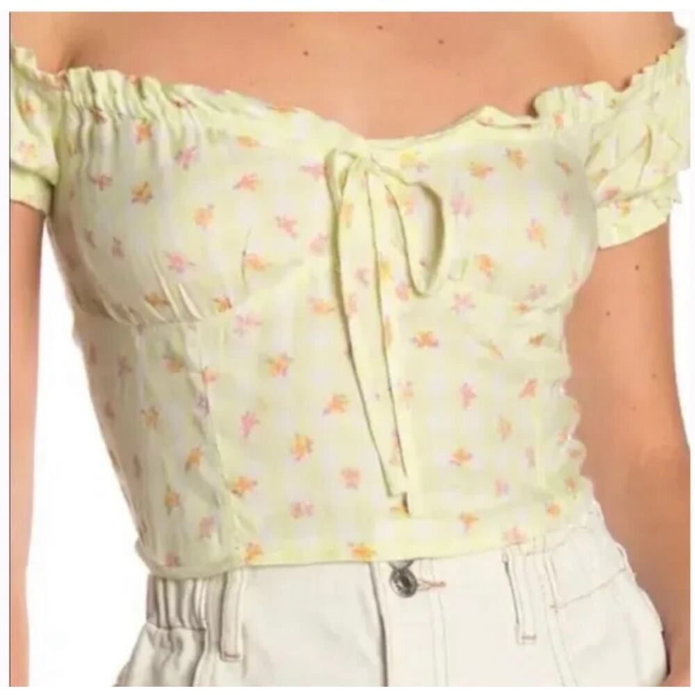 Abound Crop Top Smocked Back Floral Short Ruffled Sleeves Multicolor Medium NWOT